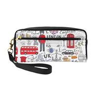 SamLng Beauty case riutilizzabile - I Love London Print Leather Small Makeup Bag per viaggi, organizer per articoli da toeletta con cerniera, nero, Taglia unica