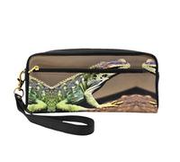 SamLng Beauty case riutilizzabile - Lizard HD Print Leather Small Makeup Bag per Viaggi, Organizer da toilette con cerniera, nero, Taglia unica