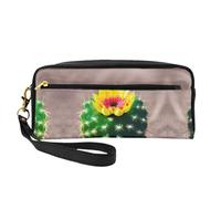 SamLng Beauty case riutilizzabile - Piccola borsa per il trucco in pelle con stampa di cactus in fiore per viaggi, organizer per articoli da toeletta con cerniera, nero, Taglia unica
