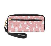 SamLng Beauty case riutilizzabile - Piccola borsa per il trucco in pelle con stampa di coniglio bianco per viaggi, organizer per articoli da toeletta con cerniera, nero, Taglia unica