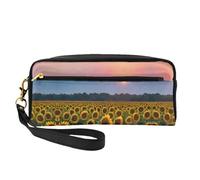 SamLng Beauty case riutilizzabile - Piccola borsa per il trucco in pelle con stampa di girasole sole per viaggi, organizer per articoli da toeletta con cerniera, nero, Taglia unica