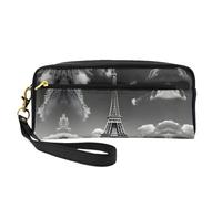 SamLng Beauty case riutilizzabile - Piccola borsa per il trucco in pelle con stampa di Parigi Torre Eiffel e nuvole, organizer da viaggio con cerniera, nero, Taglia unica