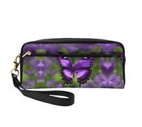 SamLng Beauty case riutilizzabile - Piccola borsa per il trucco in pelle con stampa farfalla viola per viaggi, organizer per articoli da toeletta con cerniera, nero, Taglia unica