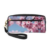 SamLng Beauty case riutilizzabile - Piccola borsa per il trucco in pelle con stampa fiori di ciliegio per viaggi, organizer per articoli da toeletta con cerniera, nero, Taglia unica