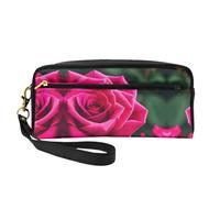 SamLng Beauty case riutilizzabile - Piccola borsa per il trucco in pelle con stampa floreale rosa per viaggi, organizer per articoli da toeletta con cerniera, nero, Taglia unica