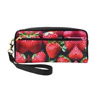 SamLng Beauty case riutilizzabile - Piccola borsa per il trucco in pelle con stampa fragola fresca per viaggi, organizer per articoli da toeletta con cerniera, nero, Taglia unica