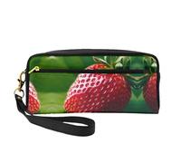 SamLng Beauty case riutilizzabile - Piccola borsa per il trucco in pelle con stampa fragola per viaggi, organizer per articoli da toeletta con cerniera, nero, Taglia unica
