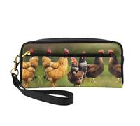 SamLng Beauty case riutilizzabile - Piccola borsa per il trucco in pelle con stampa gallo per viaggi, organizer per articoli da toeletta con cerniera, nero, Taglia unica
