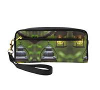 SamLng Beauty case riutilizzabile - Piccola borsa per il trucco in pelle con stampa lucciole e lanterne, per viaggi, organizer per articoli da toeletta con cerniera, nero, Taglia unica