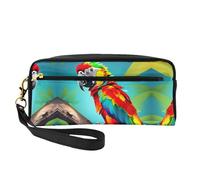 SamLng Beauty case riutilizzabile - Piccola borsa per il trucco in pelle con stampa pappagalli su albero per viaggi, organizer per articoli da toeletta con cerniera, nero, Taglia unica