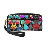 SamLng Beauty case riutilizzabile - Piccola borsa per il trucco in pelle stampata con chitarre colorate per viaggi, organizer per articoli da toeletta con cerniera, nero, Taglia unica