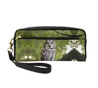 SamLng Beauty case riutilizzabile - Piccola borsa per il trucco in pelle stampata con gufo e rami di albero per viaggi, organizer per articoli da toeletta con cerniera, nero, Taglia unica