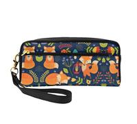 SamLng Beauty case riutilizzabile - Simpatica borsa per il trucco in pelle con stampa di volpe e fiori, piccola borsa per il trucco da viaggio, organizer per articoli da toeletta con cerniera, nero