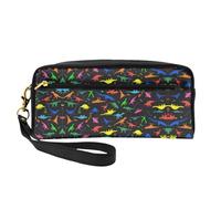 SamLng Beauty case riutilizzabile - Simpatica borsa per il trucco in pelle con stampa dinosa, piccola borsa per il trucco da viaggio, organizer per articoli da toeletta con cerniera, nero, Taglia