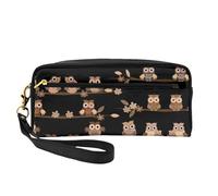 SamLng Beauty case riutilizzabile - Simpatica trousse marrone con stampa di gufi in stile cartone animato, piccola borsa per il trucco da viaggio, organizer per articoli da toeletta con cerniera, nero