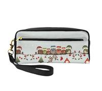 SamLng Beauty case riutilizzabile - Simpatici gufi natalizi su ramo stampa in pelle piccola borsa per il trucco da viaggio, organizer per articoli da toeletta con cerniera, nero, Taglia unica