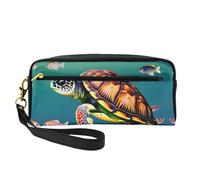 SamLng Beauty case riutilizzabile - Tartaruga marina con stampa di pesci, piccola borsa per il trucco da viaggio, organizer per articoli da toeletta con cerniera, nero, Taglia unica