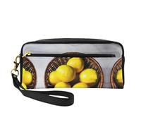 SamLng Beauty case riutilizzabile - Un cestino in pelle stampa limoni piccola borsa per il trucco da viaggio, organizer per articoli da toeletta con cerniera, nero, Taglia unica