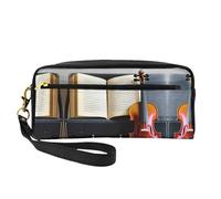 SamLng Beauty case riutilizzabile - Violino e libro stampa pelle piccola borsa per il trucco da viaggio, organizer per articoli da toeletta con cerniera, nero, Taglia unica