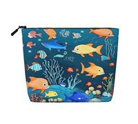 SamLng Blue underwater world of fish Organizer versatile per articoli da toeletta: borsa per trucchi in canapa finta - borsa da viaggio per accessori per il trucco, nero, taglia unica