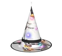 SamLng Cappello da strega con pinguino dei cartoni animati, accessori per costume di Halloween, per feste, feste in maschera e vestito cosplay da donna, berretto con luce LED