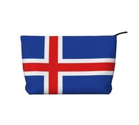 SamLng Flag of Iceland - Trousse in velluto a coste con cerniera, organizer per cosmetici e articoli da toeletta - Pratica borsa per trucco da donna, nera, taglia unica