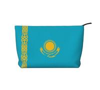 SamLng Flag of Kazakistan - Trousse in velluto a coste con cerniera per cosmetici e articoli da toeletta - Pratica borsa per trucco da donna, nera, taglia unica