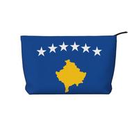 SamLng Flag of Kosovo - Trousse in velluto a coste con cerniera, organizer per cosmetici e articoli da toeletta, pratica borsa per trucco da donna, nera, taglia unica