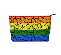 SamLng Gay Pride - Trousse in velluto a coste con motivo arcobaleno, organizer per cosmetici e articoli da toeletta con cerniera, pratica custodia per trucco da donna, nera, taglia unica
