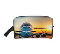 SamLng Grande borsa cosmetica da viaggio - Aereo al tramonto design full-print, organizer portatile per articoli da toeletta, borsa multiuso per trucco, bianco, Taglia unica