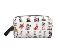 SamLng Grande borsa cosmetica da viaggio - Carino Chihuahua Pug Pattern Full-Print Design, Organizer portatile per articoli da toeletta, sacchetto multiuso per trucco, bianco, taglia unica, bianco