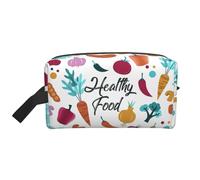 SamLng Grande borsa cosmetica da viaggio - Design con stampa completa di alimenti sani, organizer portatile per articoli da toeletta, astuccio multiuso per trucco, bianco, taglia unica, Bianco, One