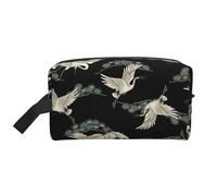 SamLng Grande borsa cosmetica da viaggio - design giapponese con gru e pino, organizer portatile per articoli da toeletta, borsa multiuso per trucco, bianca, taglia unica, Bianco, One Size