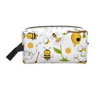 SamLng Grande borsa cosmetica da viaggio - Flying Bees Daisy Honey Full-Print Design, organizer portatile per articoli da toeletta, borsa multiuso per trucco, bianco, Taglia unica