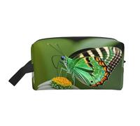 SamLng Grande borsa cosmetica da viaggio - Foglia verde farfalla colorata design full-print, organizer portatile per articoli da toeletta, sacchetto multiuso per trucco, bianco, Taglia unica