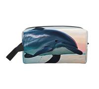 SamLng Grande borsa cosmetica da viaggio - grazioso delfino che salta design con stampa completa, organizer portatile per articoli da toeletta, astuccio multiuso per trucco, bianco, taglia unica