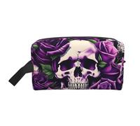 SamLng Grande borsa cosmetica da viaggio - molte rose viola teschio stampa design full-print organizer portatile per articoli da toeletta borsa multiuso per trucco, bianco, taglia unica, bianco