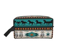 SamLng Grande borsa cosmetica da viaggio - motivo a strisce di cavallo, design con stampa completa, organizer portatile per articoli da toeletta, borsa multiuso per trucco, bianco, Taglia unica