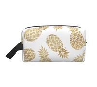 SamLng Grande borsa cosmetica da viaggio - sfondo dorato ananas design con stampa completa, organizer portatile per articoli da toeletta, astuccio multiuso per trucco, bianco, taglia unica, bianco