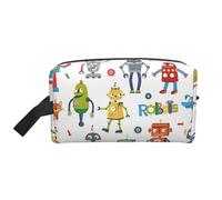 SamLng Grande borsa cosmetica da viaggio - Simpatici robot dei cartoni animati design con stampa completa, organizer portatile per articoli da toeletta, astuccio multiuso per trucco, bianco, taglia