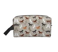 SamLng Grande borsa cosmetica da viaggio - Simpatico design con stampa di cavallo, organizer portatile per articoli da toeletta, astuccio multiuso per trucco, bianco, taglia unica, bianco, Taglia