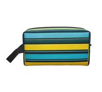 SamLng Grande borsa da viaggio per cosmetici, a righe gialle e blu, design con stampa completa, organizer portatile per articoli da toeletta, astuccio multiuso per trucco, bianco, taglia unica, bianco