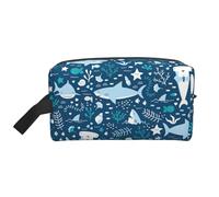 SamLng Grande borsa da viaggio per cosmetici, design con simpatico pesce blu, organizer portatile per articoli da toeletta, astuccio multiuso per trucco, bianco, taglia unica, bianco, Taglia unica