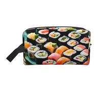 SamLng Grande borsa da viaggio per cosmetici, design con stampa sushi, organizer portatile per articoli da toeletta, astuccio multiuso per trucco, bianco, taglia unica, colore bianco, taglia unica