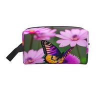 SamLng Grande borsa da viaggio per cosmetici, motivo con farfalle viola e fiori, organizer portatile per articoli da toeletta, astuccio multiuso per trucco, bianco, taglia unica, bianco, Taglia unica