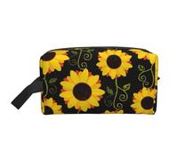 SamLng Grande borsa da viaggio per cosmetici, motivo floreale con girasole, organizer portatile per articoli da toeletta multiuso, colore bianco, taglia unica, Bianco, One Size