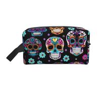 SamLng Grande borsa da viaggio per cosmetici, motivo teschio di zucchero, organizer portatile per articoli da toeletta multiuso, colore bianco, taglia unica, Bianco, One Size