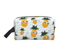 SamLng Grande trousse da viaggio per cosmetici, con grazioso design a stampa di ananas, organizer portatile per articoli da toeletta, borsa multiuso per trucco, bianco, Taglia unica