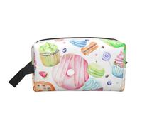 SamLng Grande trousse da viaggio per cosmetici, cupcake, ciambelle, muffin, zucchero, design con stampa completa, organizer portatile per articoli da toeletta, astuccio multiuso per trucco, bianco