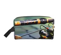 SamLng Grande trousse da viaggio per cosmetici, design con stampa di canna da pesca, organizer portatile per articoli da toeletta, borsa multiuso per trucco, bianco, Taglia unica